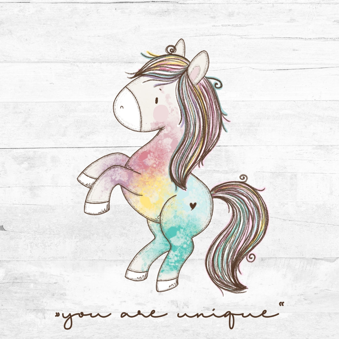 Bügelbild  - You are unique Pony - mit Schriftzug